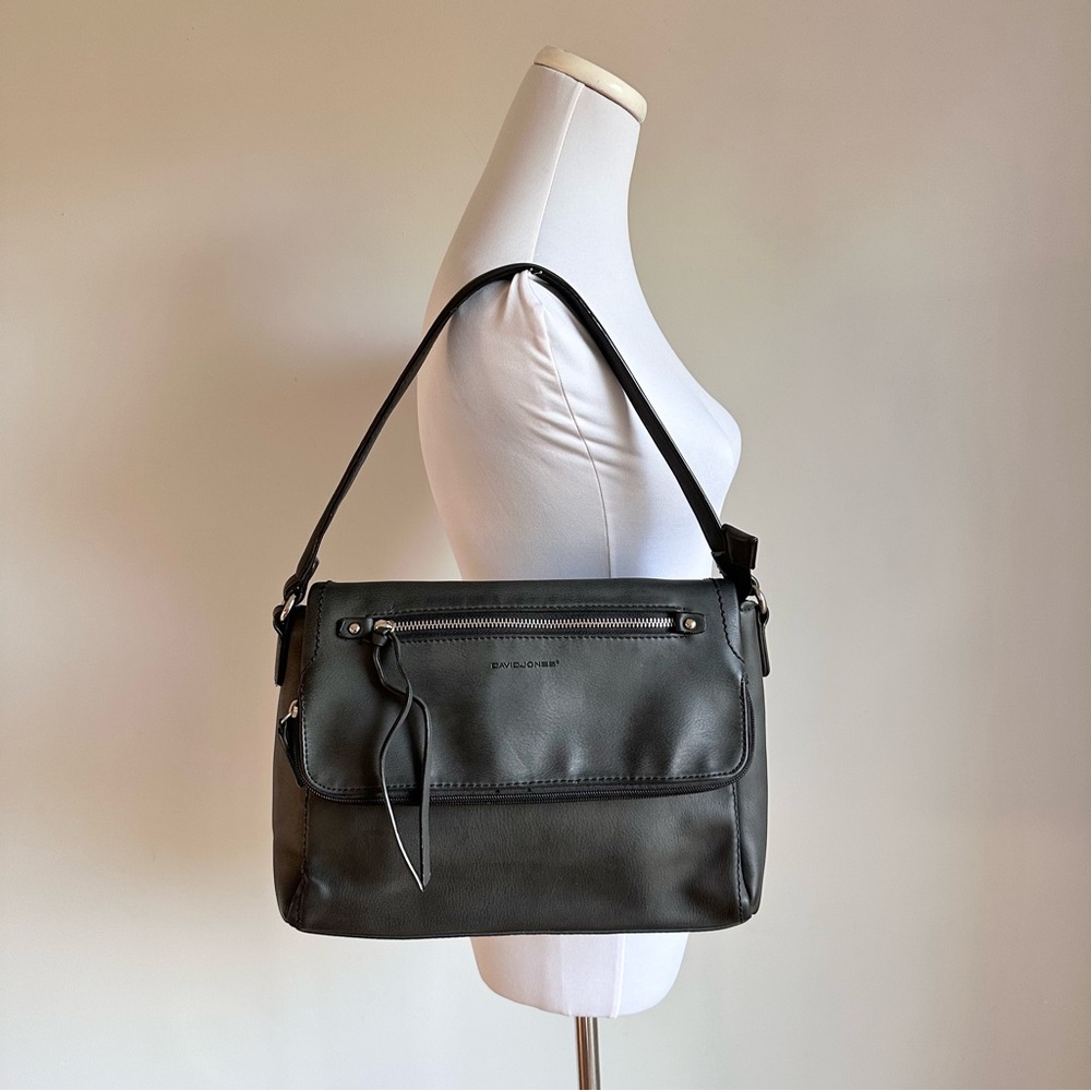 David Jones Paris Black Vegan Leather Shoulder Bag